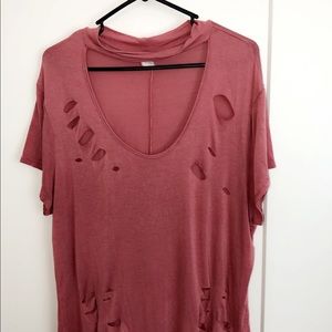 Blush Tops - Ripped cross neck t shirt Blush Tops - Ripped cross neck t shirt